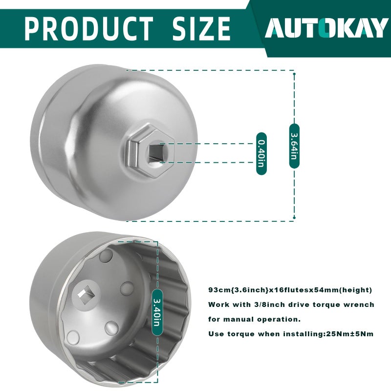 AUTOKAY 86mm with 16 Flutes Oil Filter Wrench Fit for Volvo XC90 XC70 S60 S40 C70 S80 V40 V70, for BMW X3 328i 535i 128i 135i 135is 228i 320i 325i 325xi 330i - Image 2